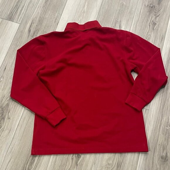 Red Long Sleeve Polo Shirt + Red & Plaid Detail | Big Boys Size L - Picture 2 of 4